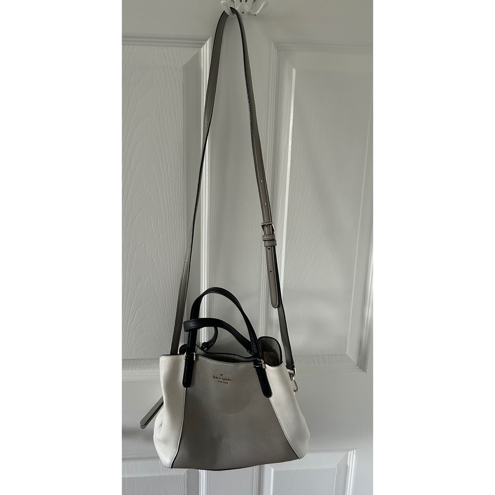 Kate Spade New York Colorblock Pebbled Leather Satchel Grey Cream Black S338